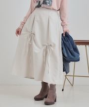 リボンタック ピーチ起毛 フレアスカート