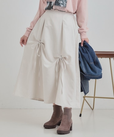 リボンタック ピーチ起毛 フレアスカート