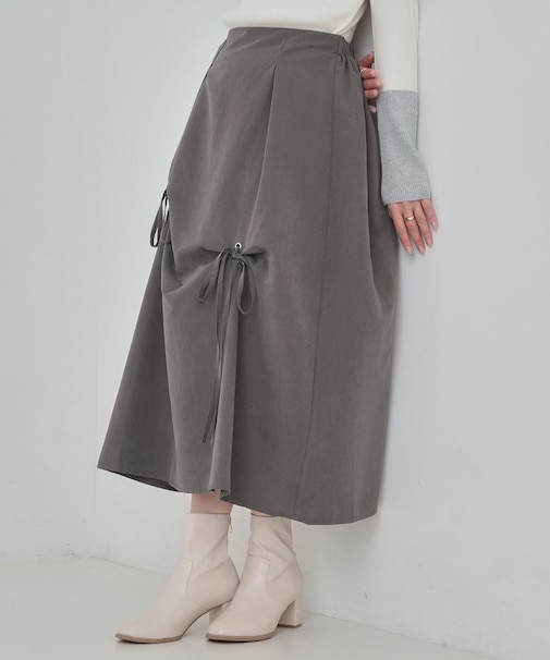 リボンタック ピーチ起毛 フレアスカート