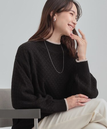 【洗濯機可/毛玉レス】配色がアクセント ダイヤ柄ゆるニット