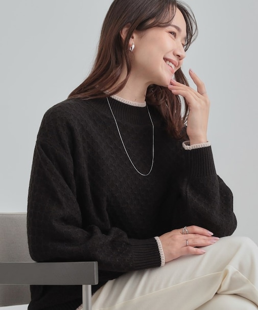 【洗濯機可/毛玉レス】配色がアクセント ダイヤ柄ゆるニット