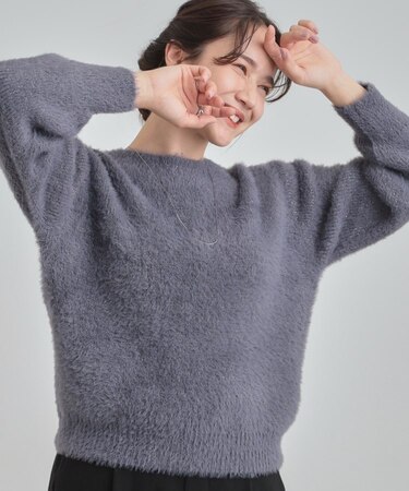 【S-LL】きらっと華やか ふんわりラメフェザーニット