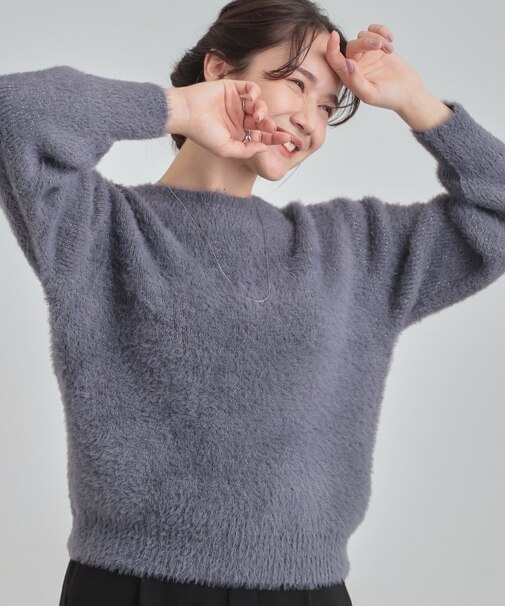 【S-LL】きらっと華やか ふんわりラメフェザーニット