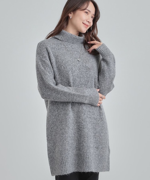 【洗濯機可/S-LL】女性らしい美シルエット ニットチュニックワンピース