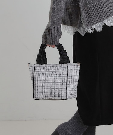 フリルハンドルツイードトートバッグ