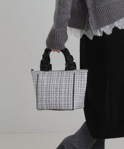 フリルハンドルツイードトートバッグ