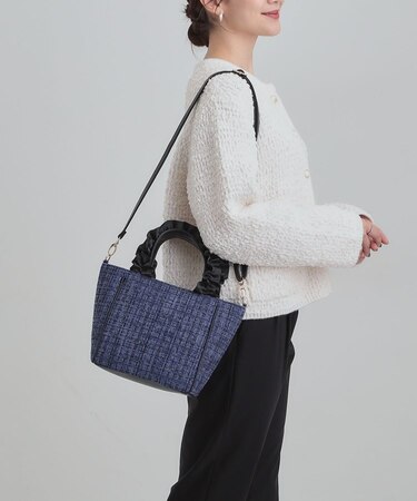フリルハンドルツイードトートバッグ