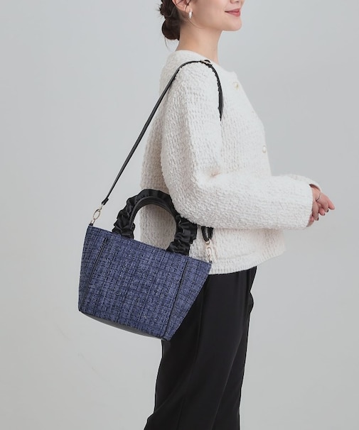 フリルハンドルツイードトートバッグ
