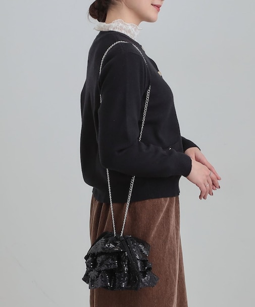 スパンコールフリル巾着ショルダーバッグ