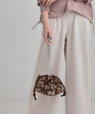 スパンコールフリル巾着ショルダーバッグ