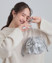 スパンコールフリル巾着ショルダーバッグ