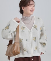 【洗濯機可】柄アソート VネックZIPカーディガン