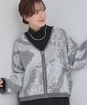 【洗濯機可】柄アソート VネックZIPカーディガン