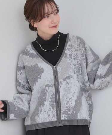 【洗濯機可】柄アソート VネックZIPカーディガン