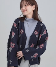 【洗濯機可】柄アソート VネックZIPカーディガン