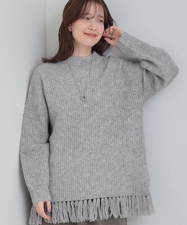 裾フリンジニット