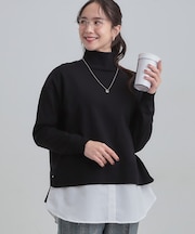 【2点セット/S-LL】時短で決まる もちもちニット&裾シャツインナー