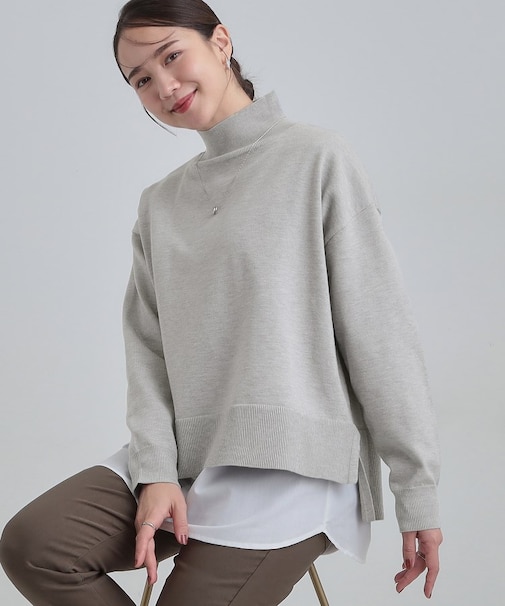 【2点セット/S-LL】時短で決まる もちもちニット&裾シャツインナー