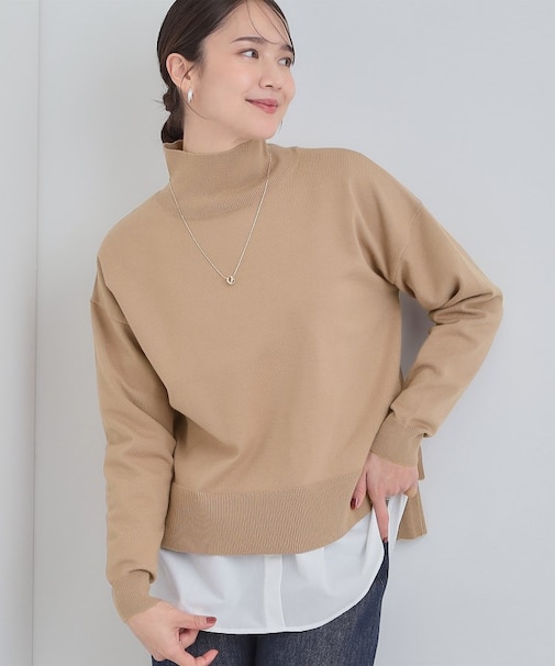 【2点セット/S-LL】時短で決まる もちもちニット＆裾シャツインナー