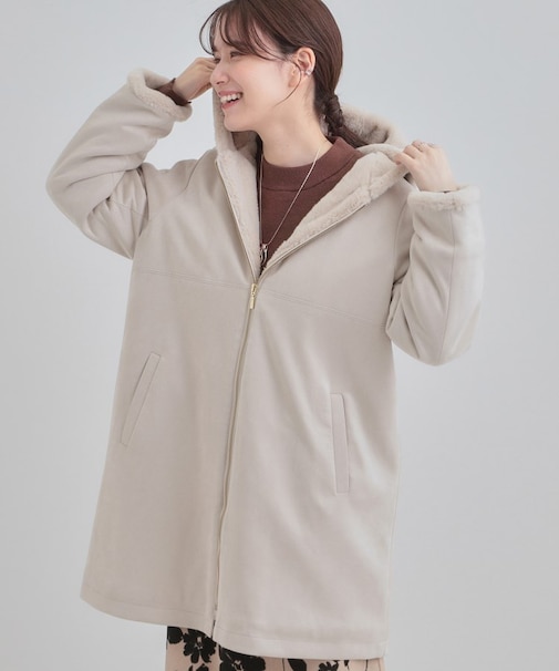 【S-LL】マットな色味が大人な雰囲気 スエード調フードコート