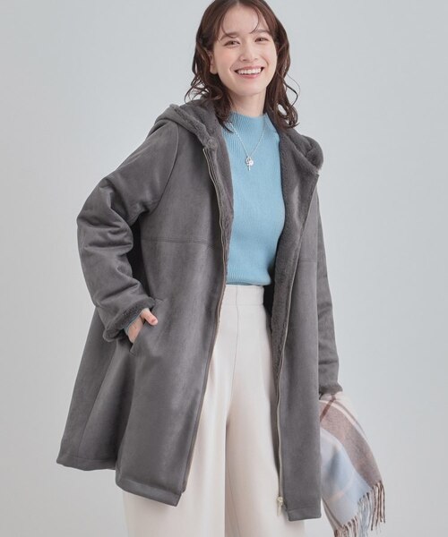 S-LL】マットな色味が大人な雰囲気 スエード調フードコート