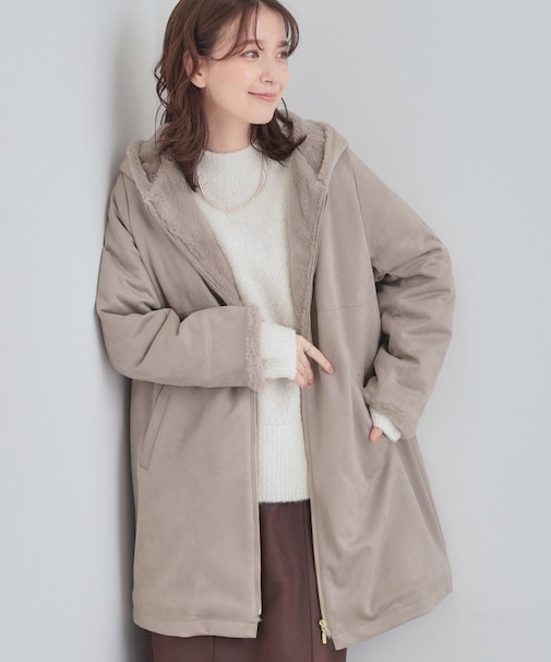 【S-LL】マットな色味が大人な雰囲気 スエード調フードコート