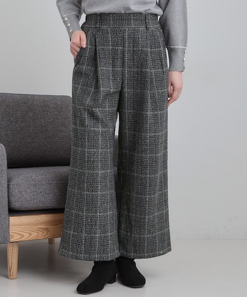 【あったか】チェック柄ワイドパンツ