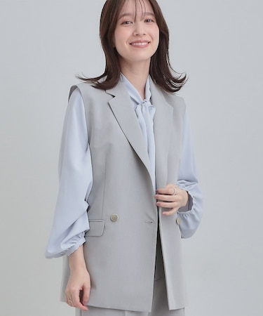 【セットアップ可/S-LL/洗濯機可】サッと軽やかに羽織りやすいWブレストジレ