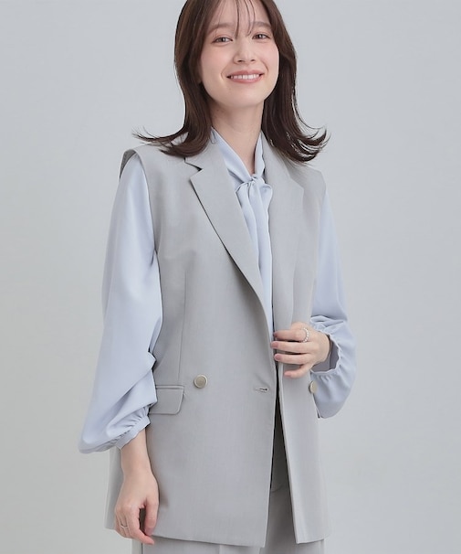 【セットアップ可/S-LL/洗濯機可】サッと軽やかに羽織りやすいWブレストジレ