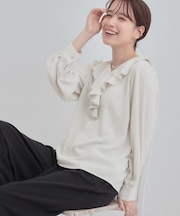 【洗濯機可/S-LL】お顔周りを華やかに。フリル襟ブラウス