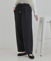 【あったか】裏起毛ストーン付きスウェットカーブパンツ