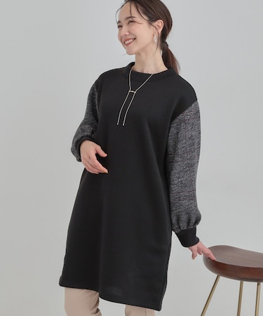 【S-LL/あったか】お袖チェック裏起毛チュニック