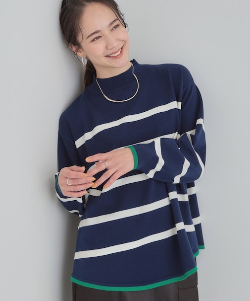 【洗濯機可／毛玉レス】ポンチョ風ボーダーニット