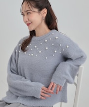 大人きらめく ふわふわパール調ニット