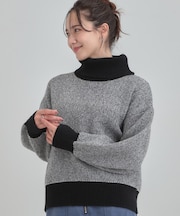 【S-LL】さりげないラメ感 配色ジャカード タートルネックニット