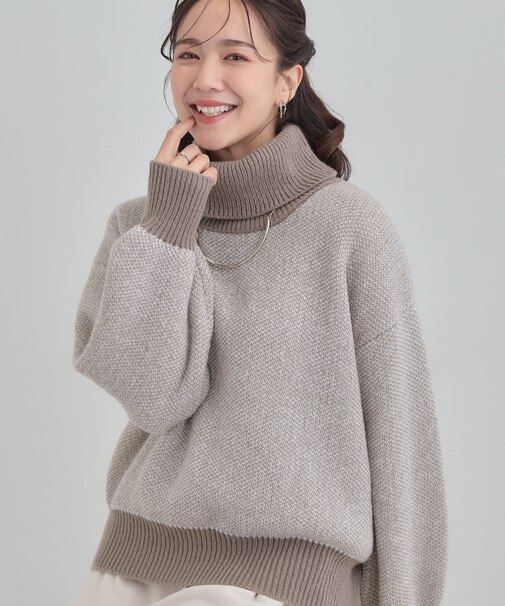 【S-LL】さりげないラメ感 配色ジャカード タートルネックニット