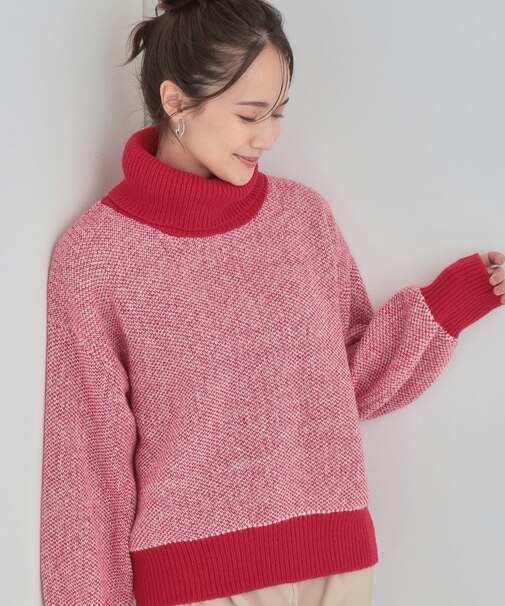 【S-LL】さりげないラメ感 配色ジャカード タートルネックニット