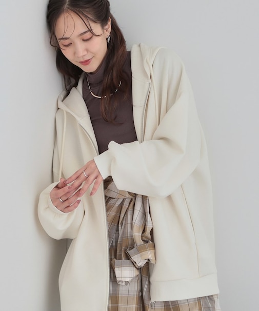 【セットアップ可/なめらかタッチ】ダブルジップでおしゃれ見え オーバーサイズゆるパーカ