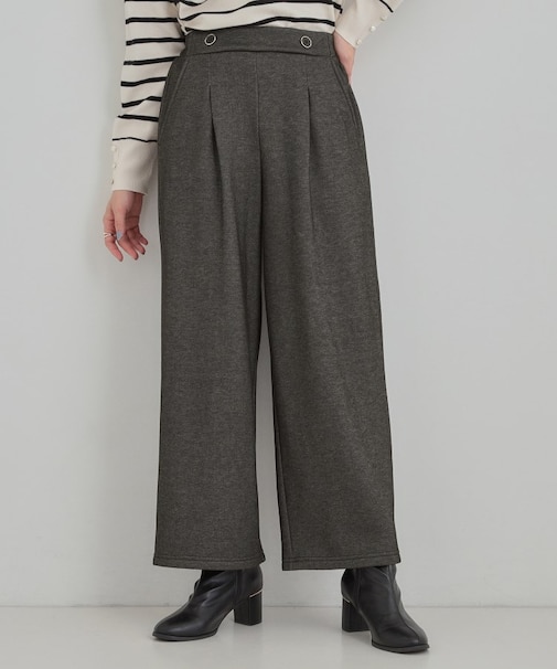 【シューウォーム】デニム風裏起毛ワイドパンツ