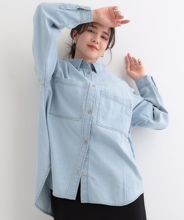 【洗濯機可/ライトオンスデニム】こなれ感をプラスする BIGポケットデニムシャツ