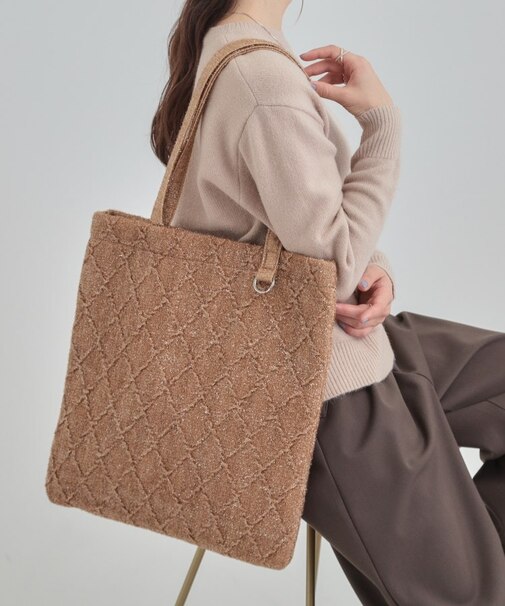 ラメ格子柄スクエアトートバッグ