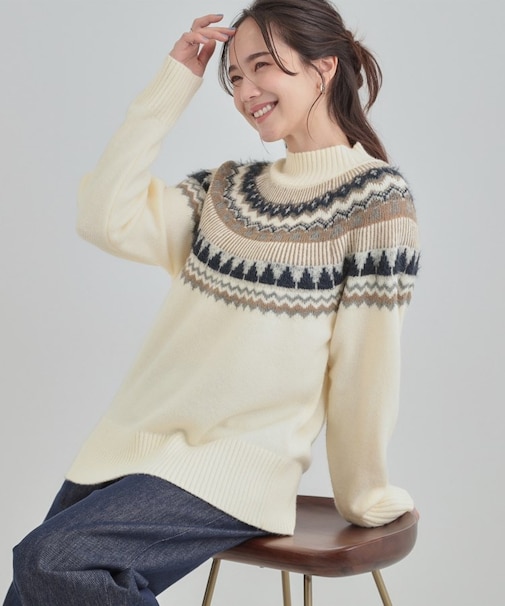 配色が大人かわいい フェアアイル柄求心ニット