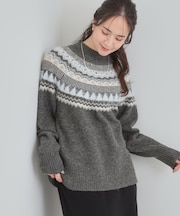 【洗濯機可/S-LL】配色が大人かわいい　フェアアイル柄求心ニット