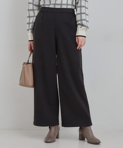 【洗濯機可/S-LL】さりげないウエストのタブボタンがポイント あったか裏起毛ワイドパンツ