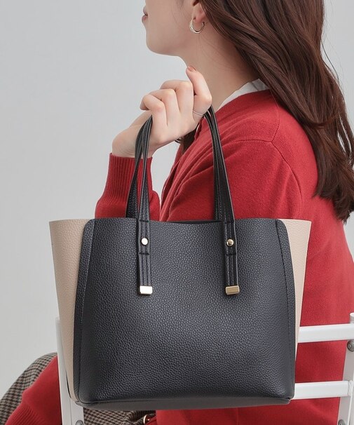 【軽量】ハンドル金具配色トートバッグ