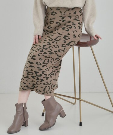【S-LL】シンプルコーデが引き立つ レオパード柄ニットナロースカート