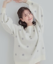 【S-LL/洗濯機可】　体系カバー出来る 大人のドット柄ニット