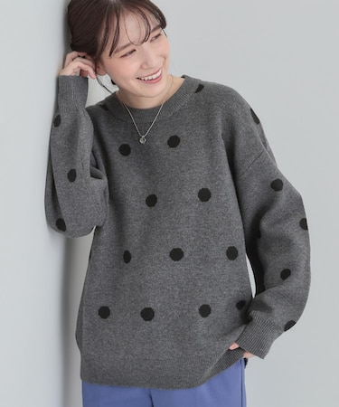【S-LL/洗濯機可】　体系カバー出来る 大人のドット柄ニット
