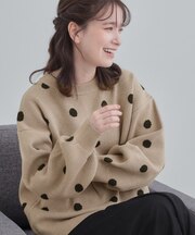 【S-LL/洗濯機可】体型カバーできる 大人のドット柄ニット