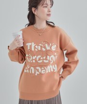 【体型カバー】ちくちくしにくい お花ロゴジャカードスウェットライクニット